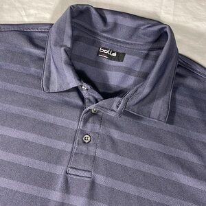 Bolle mens navy blue striped polyester short sleeve Golf polo shirt - size XL